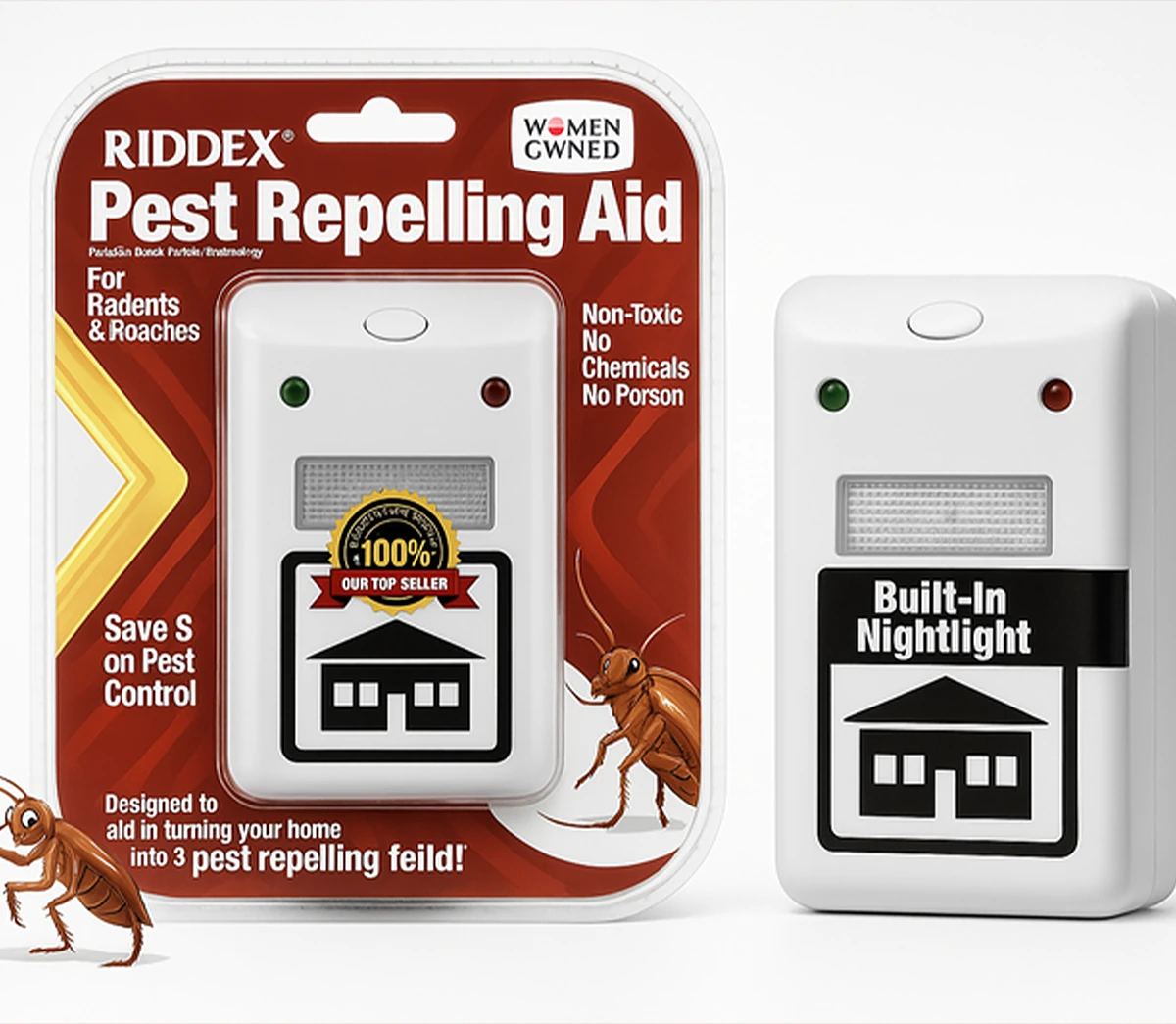 Riddex pest repelling aid in retail packaging with built-in nightlight